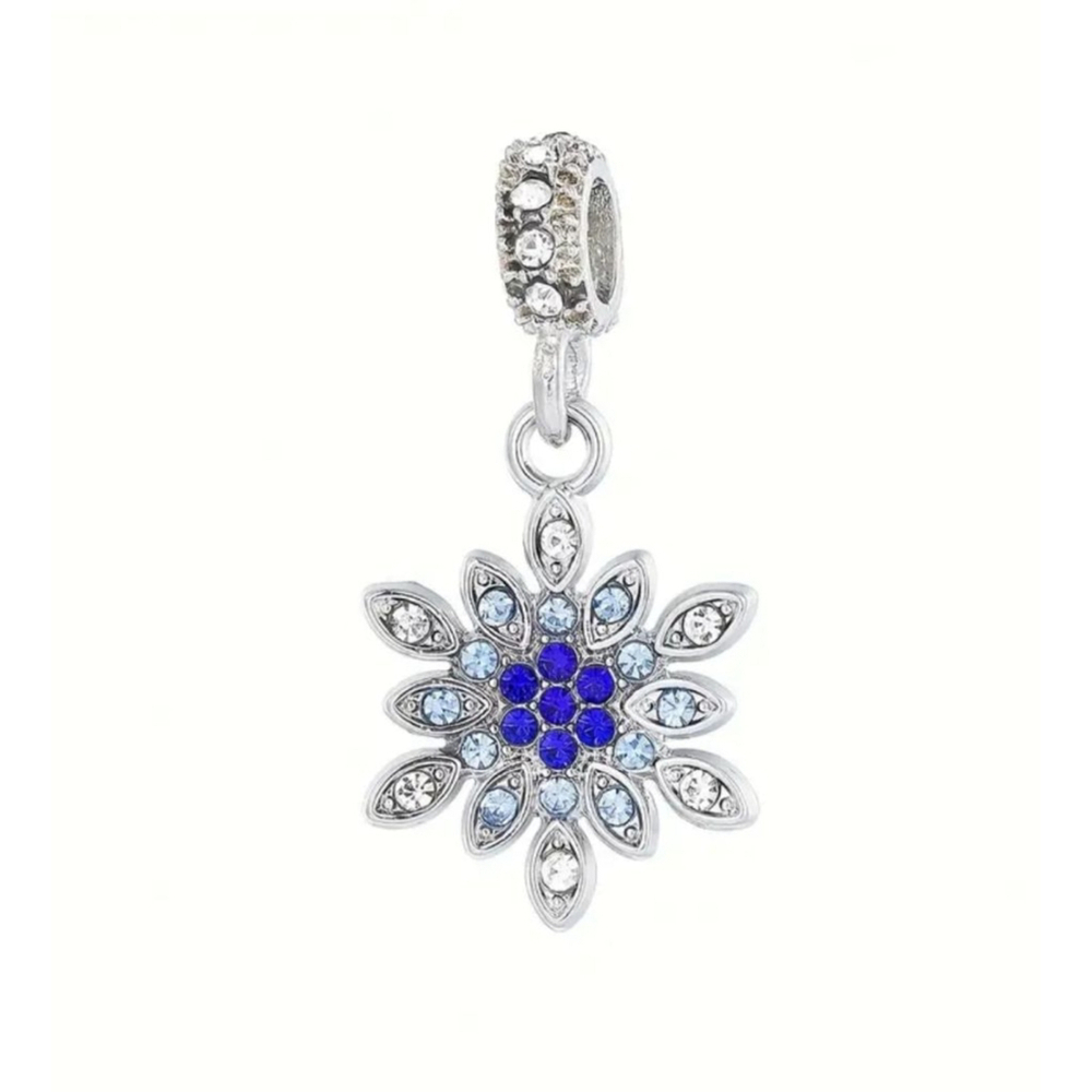 Blue Crystal Snowflake Charm Pendant